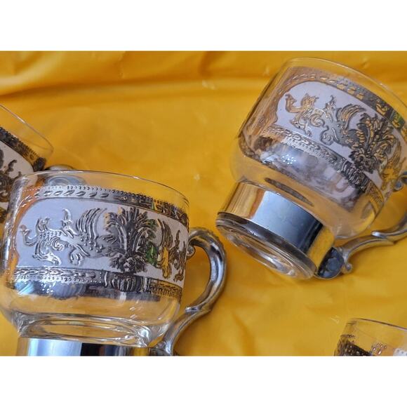 Vintage Culver 5 Piece Silver Clad Glass Coffee Cups With Removeable Handles - Picture 9 of 12